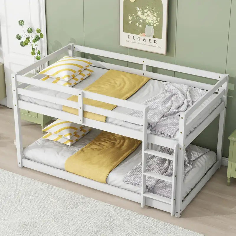 Litera doble tipo loft con dos plataformas de 13 listones y diseño de perfil bajo