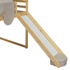 Cama alta doble con tienda de juegos, diseño de casita, tobogán y escalera