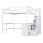 Full Size Loft Bed w/Built-in L-Shaped Desk,Three-Tier Storage Shelves