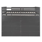 Cama alta de tamaño completo con estantes abiertos y escalera incorporada, gris
