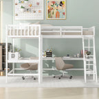 Litera alta de madera con forma de L, tamaño doble, con escalera, 2 escritorios integrados en forma de L