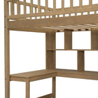 Cama alta doble de madera con escritorio integrado, LED, estantes de almacenamiento, armarios y escalera, blanca