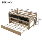 Cama alta baja de madera tamaño Twin con estantes de almacenamiento, pizarra y cama nido, blanca