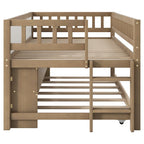 Cama alta baja de madera tamaño Twin con estantes de almacenamiento, pizarra y cama nido, blanca