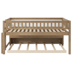 Cama alta baja de madera tamaño Twin con estantes de almacenamiento, pizarra y cama nido, blanca