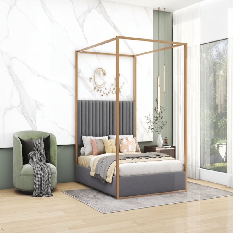Cama alta de metal de tamaño completo con estantes de almacenamiento, armarios y guardarropa, marco de cama de metal para niños, no necesita somier