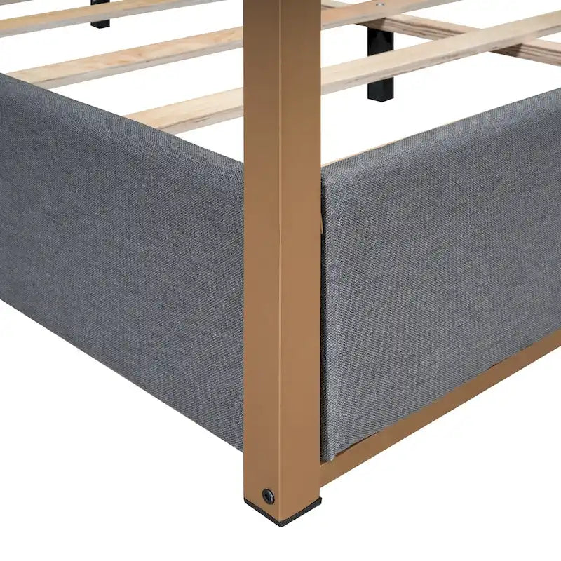 Cama alta de metal de tamaño completo con estantes de almacenamiento, armarios y guardarropa, marco de cama de metal para niños, no necesita somier