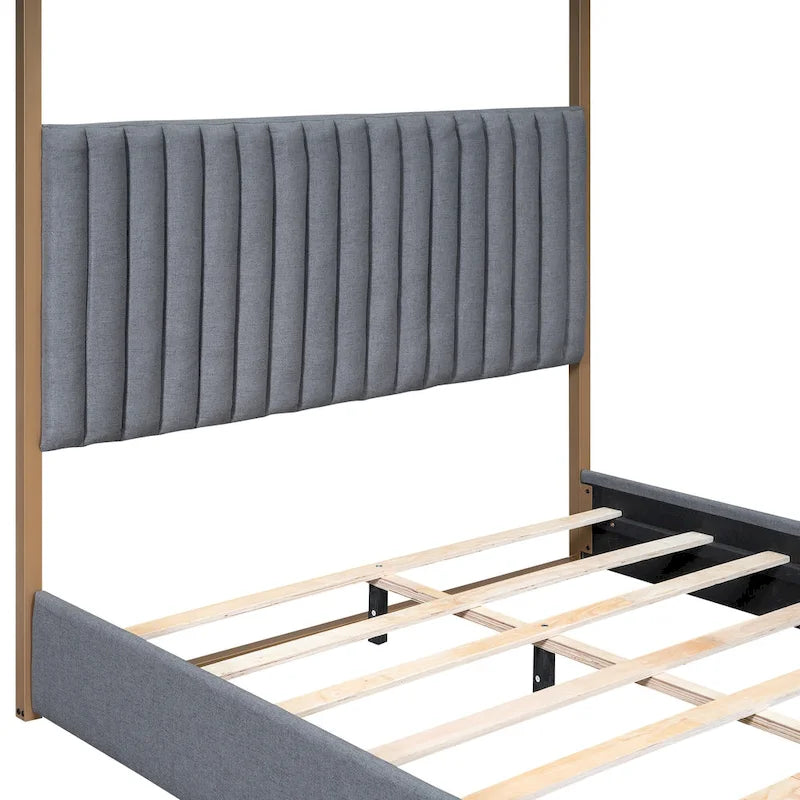 Cama alta de metal de tamaño completo con estantes de almacenamiento, armarios y guardarropa, marco de cama de metal para niños, no necesita somier