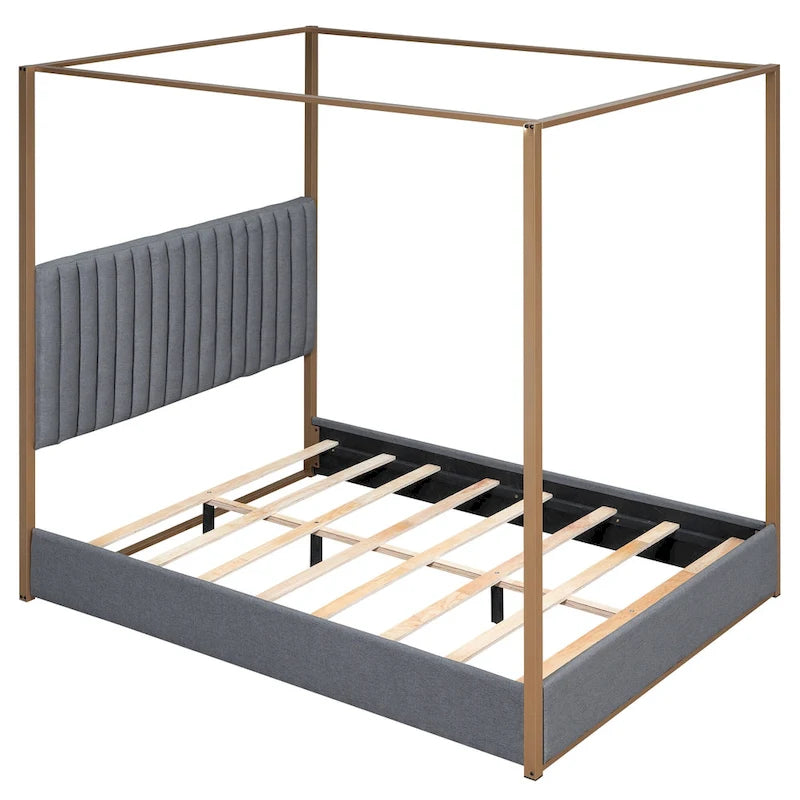 Cama alta de metal de tamaño completo con estantes de almacenamiento, armarios y guardarropa, marco de cama de metal para niños, no necesita somier