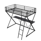 Cama Alta Twin con Escritorio, Escalera y Barandales de Seguridad de Longitud Completa, Estructura de Metal en Forma de X, No Requiere Box Spring para Niños