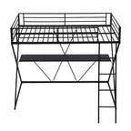 Cama Alta Twin con Escritorio, Escalera y Barandales de Seguridad de Longitud Completa, Estructura de Metal en Forma de X, No Requiere Box Spring para Niños
