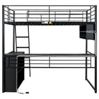 Cama alta metálica de tamaño completo con escritorio y escaleras, estructura de cama alta resistente con luces LED, cama alta de tamaño completo con estantes de almacenamiento para niños