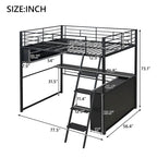 Cama alta metálica de tamaño completo con escritorio y escaleras, estructura de cama alta resistente con luces LED, cama alta de tamaño completo con estantes de almacenamiento para niños