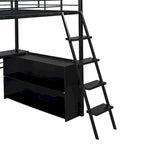 Cama alta metálica de tamaño completo con escritorio y escaleras, estructura de cama alta resistente con luces LED, cama alta de tamaño completo con estantes de almacenamiento para niños