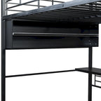 Cama alta metálica de tamaño completo con escritorio y escaleras, estructura de cama alta resistente con luces LED, cama alta de tamaño completo con estantes de almacenamiento para niños