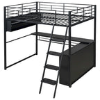 Cama alta metálica de tamaño completo con escritorio y escaleras, estructura de cama alta resistente con luces LED, cama alta de tamaño completo con estantes de almacenamiento para niños