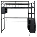 Cama alta metálica de tamaño completo con escritorio y escaleras, estructura de cama alta resistente con luces LED, cama alta de tamaño completo con estantes de almacenamiento para niños