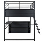 Cama alta metálica de tamaño completo con escritorio y escaleras, estructura de cama alta resistente con luces LED, cama alta de tamaño completo con estantes de almacenamiento para niños