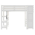 Cama Alta Individual/Matrimonial con Armario Pequeño, Luz LED y Escalera con Almacenamiento, Estructura de Cama Alta de Madera con Estantes de Almacenamiento para Niños