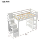 Cama Alta Individual/Matrimonial con Armario Pequeño, Luz LED y Escalera con Almacenamiento, Estructura de Cama Alta de Madera con Estantes de Almacenamiento para Niños