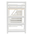 Cama Alta Individual/Matrimonial con Armario Pequeño, Luz LED y Escalera con Almacenamiento, Estructura de Cama Alta de Madera con Estantes de Almacenamiento para Niños