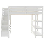 Cama Alta Individual/Matrimonial con Armario Pequeño, Luz LED y Escalera con Almacenamiento, Estructura de Cama Alta de Madera con Estantes de Almacenamiento para Niños