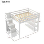 Cama Alta Individual/Matrimonial con Armario Pequeño, Luz LED y Escalera con Almacenamiento, Estructura de Cama Alta de Madera con Estantes de Almacenamiento para Niños
