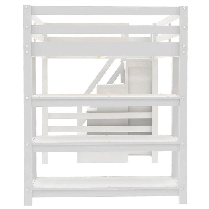 Cama Alta Individual/Matrimonial con Armario Pequeño, Luz LED y Escalera con Almacenamiento, Estructura de Cama Alta de Madera con Estantes de Almacenamiento para Niños