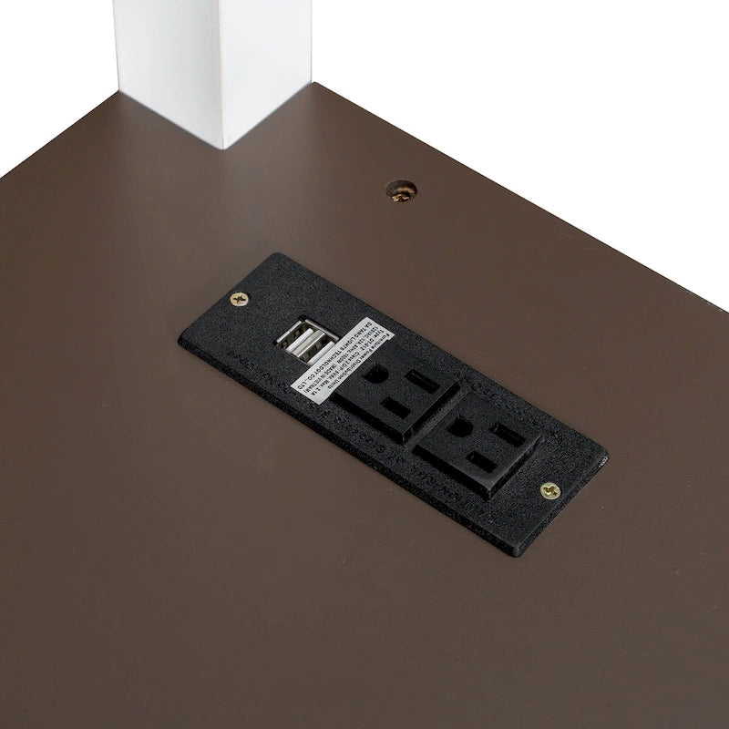 Cama Loft de Madera Tamaño Queen con Escritorio Incorporado y Estantes Abiertos, Estructura de Cama de Madera Maciza con Estación de Carga y Caja de Almacenamiento