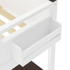 Cama Loft de Madera Tamaño Queen con Escritorio Incorporado y Estantes Abiertos, Estructura de Cama de Madera Maciza con Estación de Carga y Caja de Almacenamiento