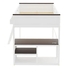 Cama Loft de Madera Tamaño Queen con Escritorio Incorporado y Estantes Abiertos, Estructura de Cama de Madera Maciza con Estación de Carga y Caja de Almacenamiento