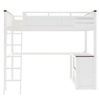 Cama Loft de Madera Tamaño Queen con Escritorio Incorporado y Estantes Abiertos, Estructura de Cama de Madera Maciza con Estación de Carga y Caja de Almacenamiento