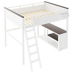 Cama Loft de Madera Tamaño Queen con Escritorio Incorporado y Estantes Abiertos, Estructura de Cama de Madera Maciza con Estación de Carga y Caja de Almacenamiento