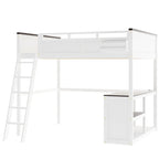 Cama Loft de Madera Tamaño Queen con Escritorio Incorporado y Estantes Abiertos, Estructura de Cama de Madera Maciza con Estación de Carga y Caja de Almacenamiento