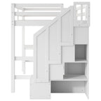 Cama alta de madera con escritorio en forma de L y 4 cajones, estructura de cama de tamaño matrimonial para niños con armario y escalera de almacenamiento para dormitorio