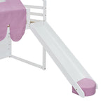 Cama alta doble con tienda de juegos y diseño de casa, capacidad para 113 kg, tobogán y escalera