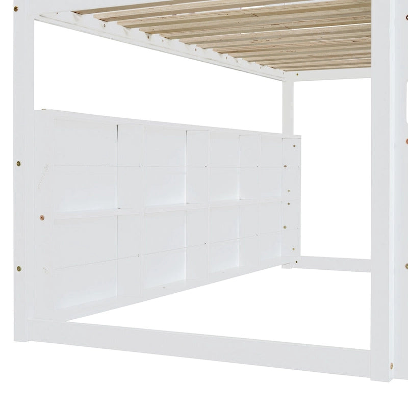 Cama alta doble con tienda de juegos y diseño de casa, capacidad para 113 kg, tobogán y escalera