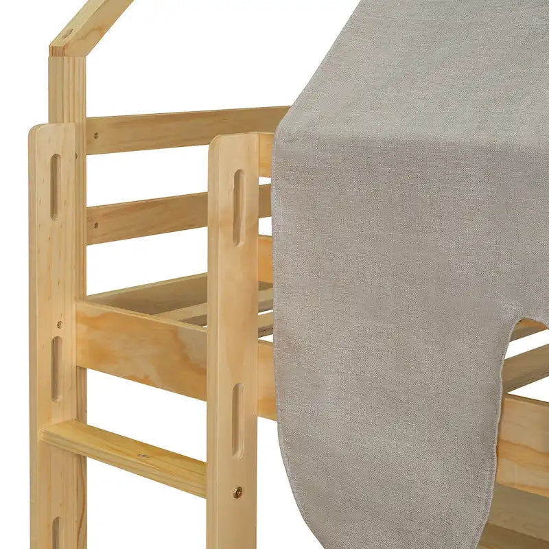 Cama alta doble con tienda de juegos y diseño de casa, capacidad para 113 kg, tobogán y escalera