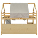 Cama alta doble con tienda de juegos y diseño de casa, capacidad para 113 kg, tobogán y escalera