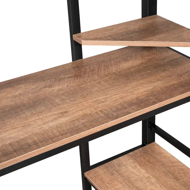 Cama alta metálica de tamaño completo con escritorio largo y estantes