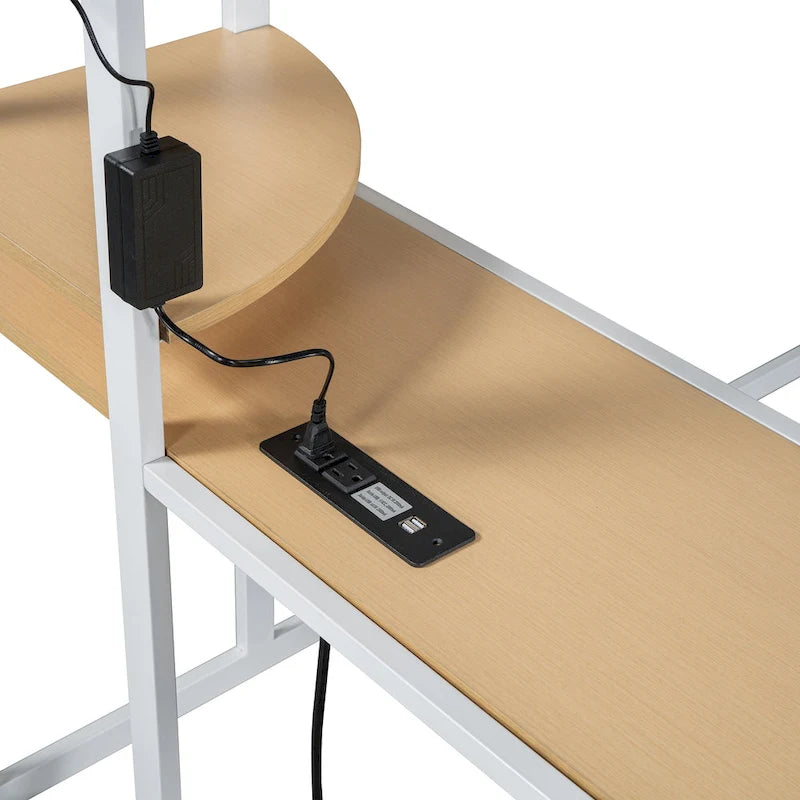 Cama alta doble de metal con escritorio, armario y tomacorriente incorporados - Capacidad de 350 lb
