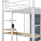 Cama alta doble de metal con escritorio, armario y tomacorriente incorporados - Capacidad de 350 lb