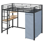 Cama alta doble de metal con escritorio, armario y tomacorriente incorporados - Capacidad de 350 lb