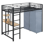 Cama alta doble de metal con escritorio, armario y tomacorriente incorporados - Capacidad de 350 lb
