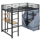 Cama alta doble de metal con escritorio, armario y tomacorriente incorporados - Capacidad de 350 lb