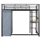 Cama alta doble de metal con escritorio, armario y tomacorriente incorporados - Capacidad de 350 lb