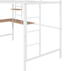 Cama alta metálica individual con escritorio y estantes para niños