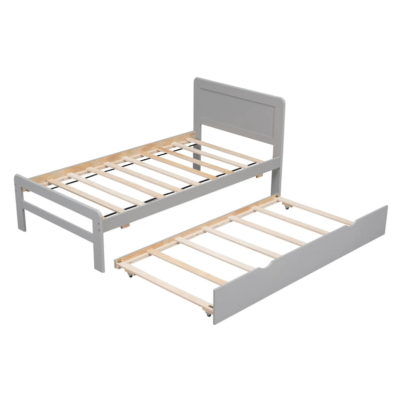Cama individual de madera gris con cama nido