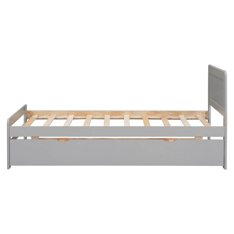 Cama individual de madera gris con cama nido