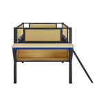 Cama alta de metal Black+Natural tamaño Twin con escritorio rectangular y almacenamiento